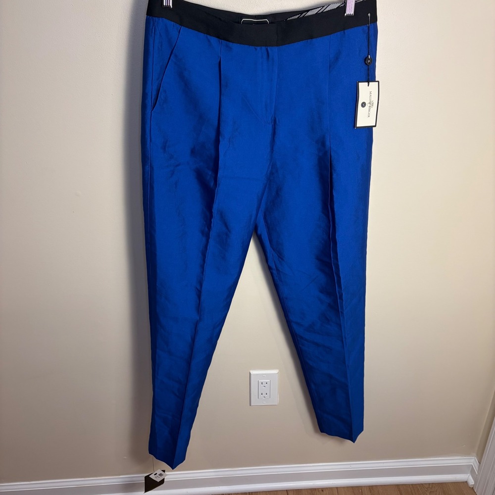By Malene Birger Pants Womens 40 Blue Chima Silk Cotton Tapered High Rise New - Picture 3 of 9